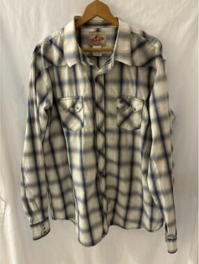 Vintage Wrangler Mens Sz 2XL Long Sleeve Pearl Snap Western Cowboy Plaid Shirt